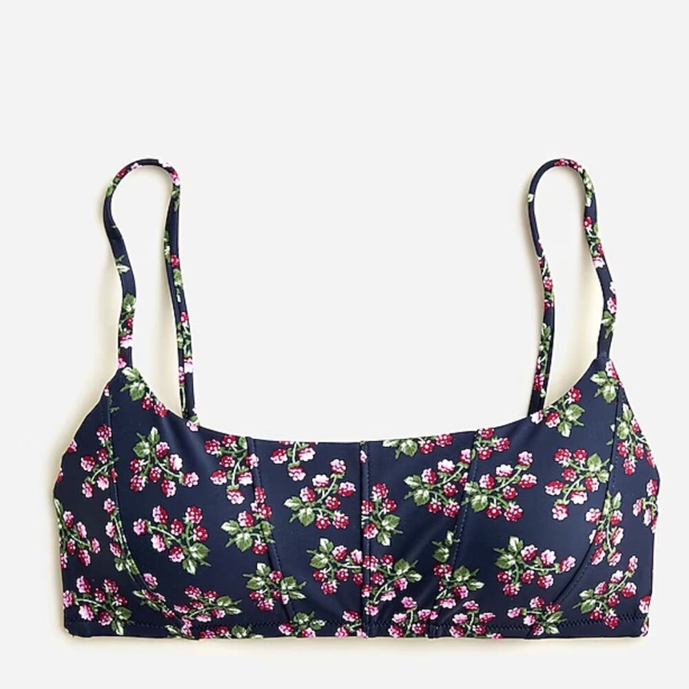 NWT J. Crew Topstitched Scoopneck Bikini Top in twilight berry